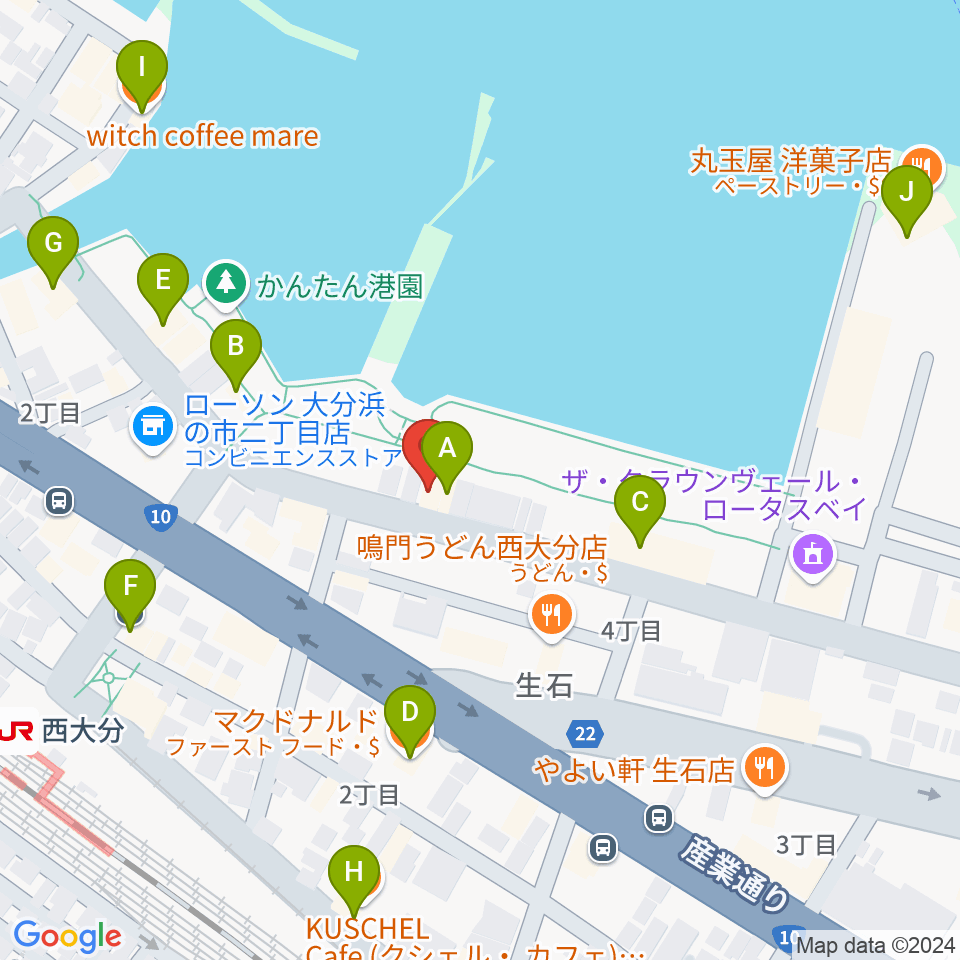 大分ブリックブロック周辺のカフェ一覧地図