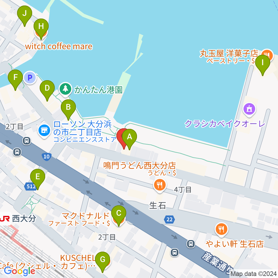 大分ブリックブロック周辺のカフェ一覧地図