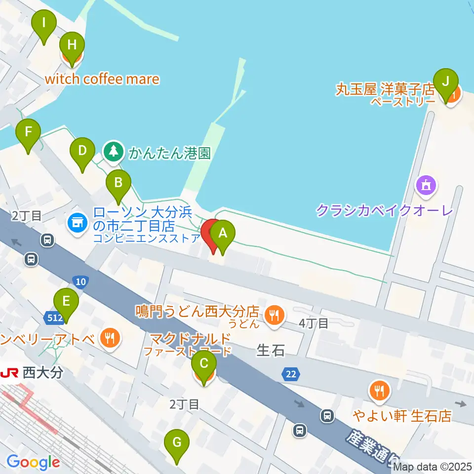 大分ブリックブロック周辺のカフェ一覧地図
