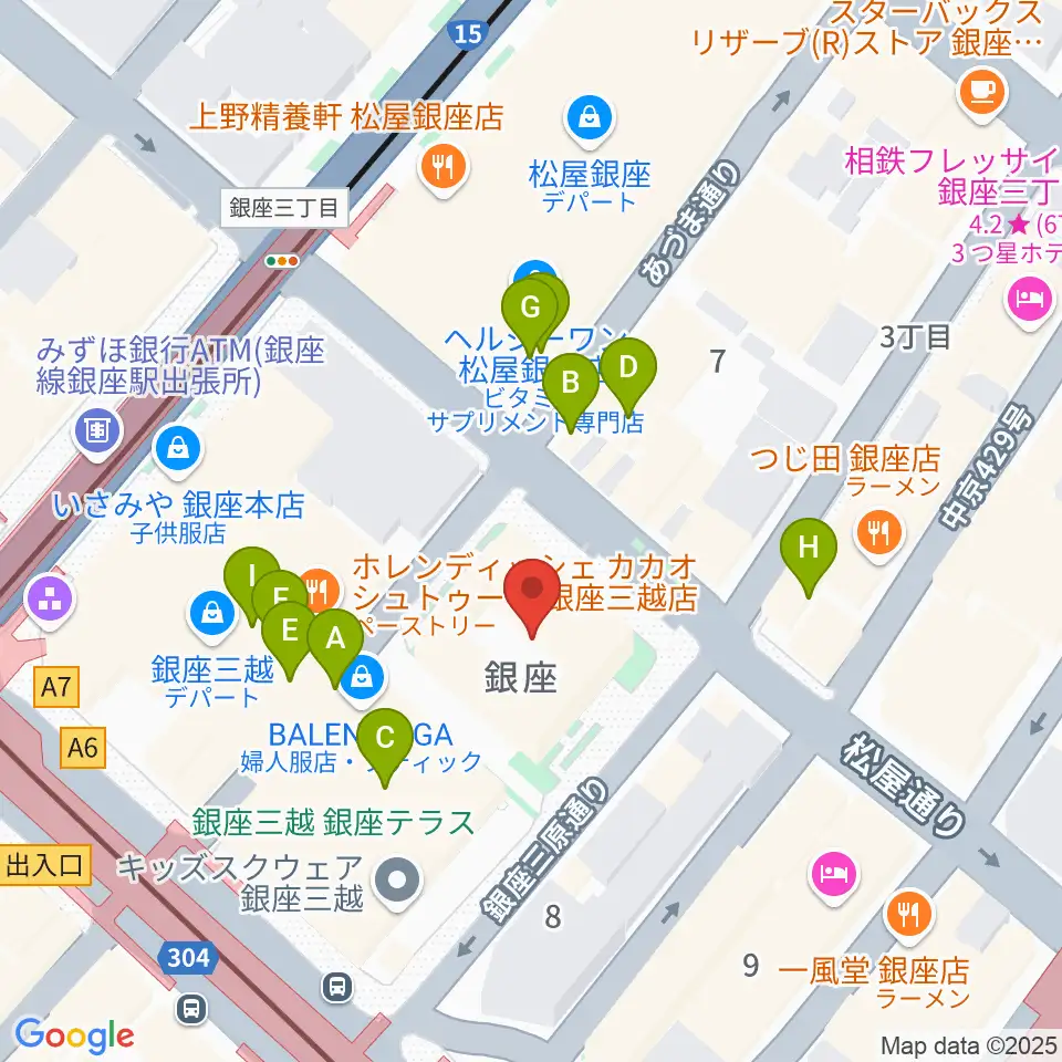 銀座 王子ホール周辺のカフェ一覧地図