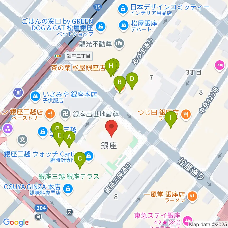 銀座 王子ホール周辺のカフェ一覧地図
