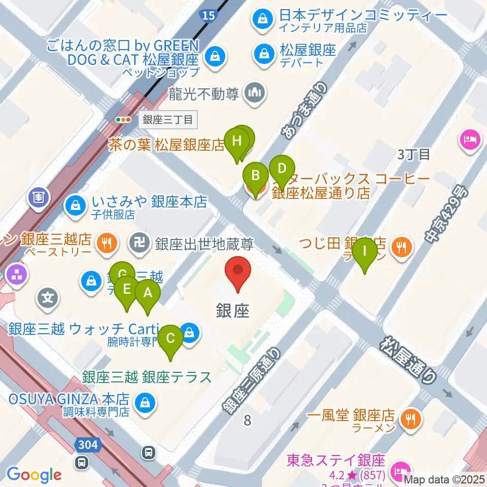 銀座 王子ホール周辺のカフェ一覧地図