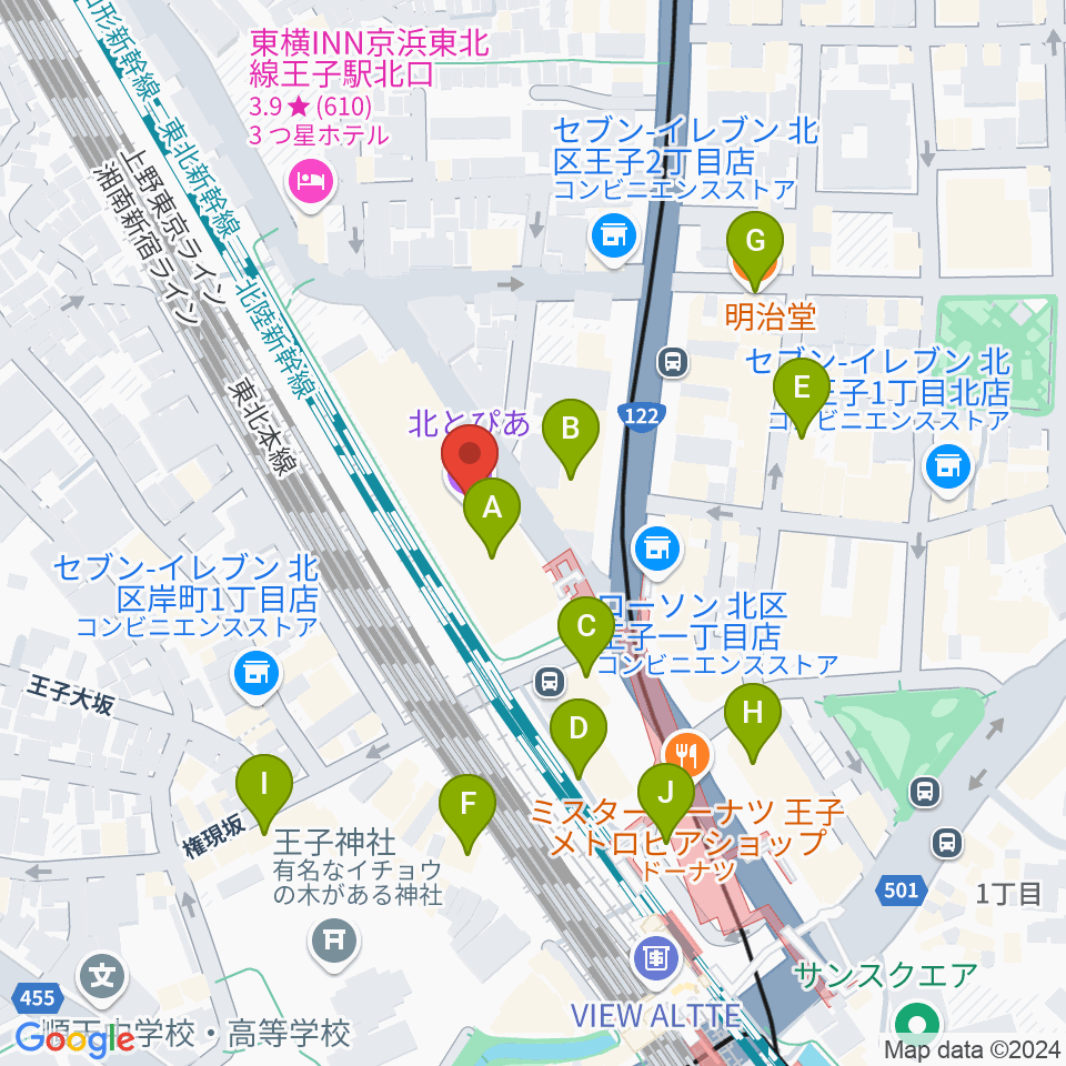 北とぴあ周辺のカフェ一覧地図