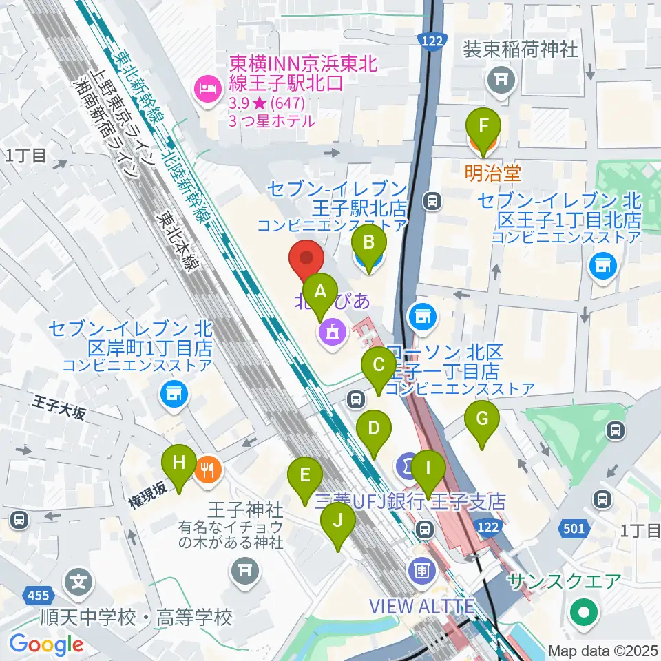北とぴあ周辺のカフェ一覧地図