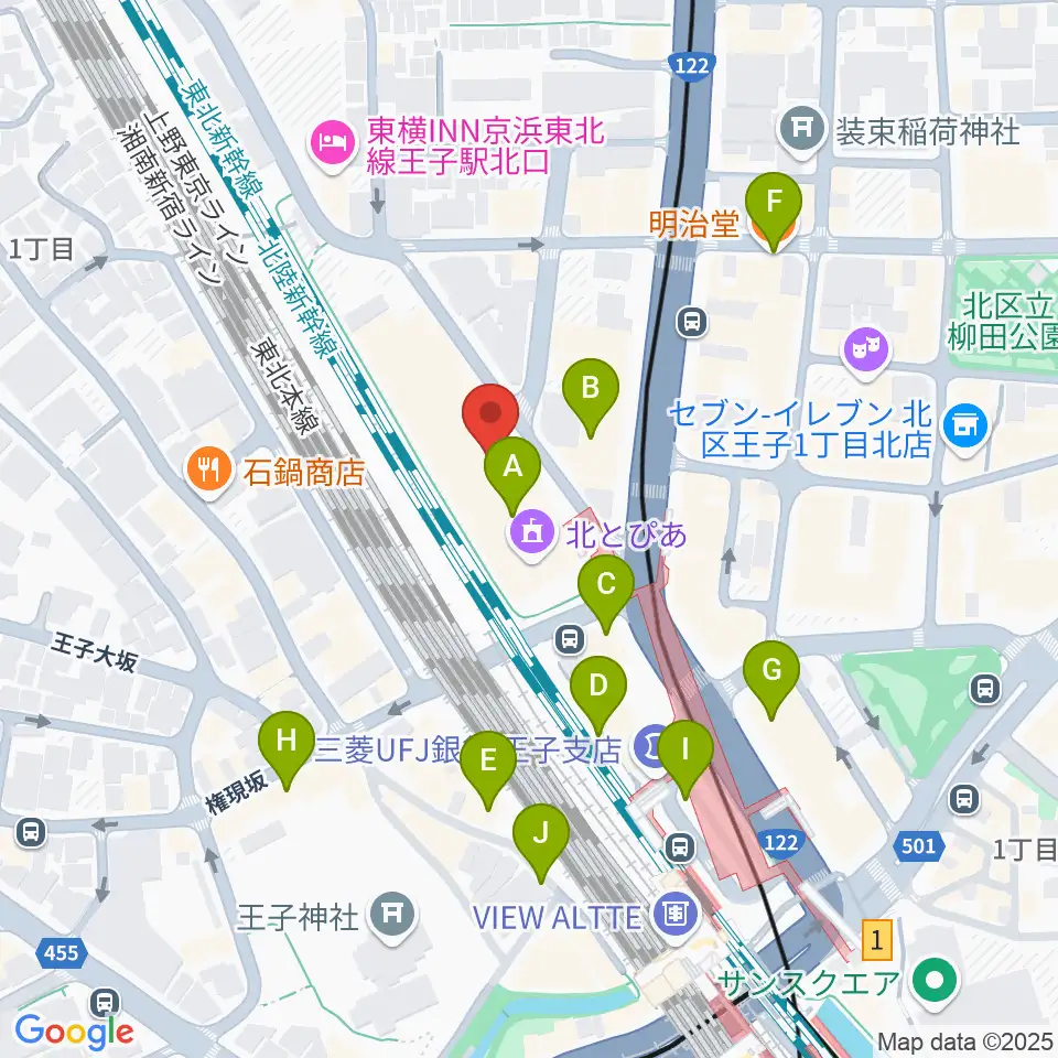 北とぴあ周辺のカフェ一覧地図