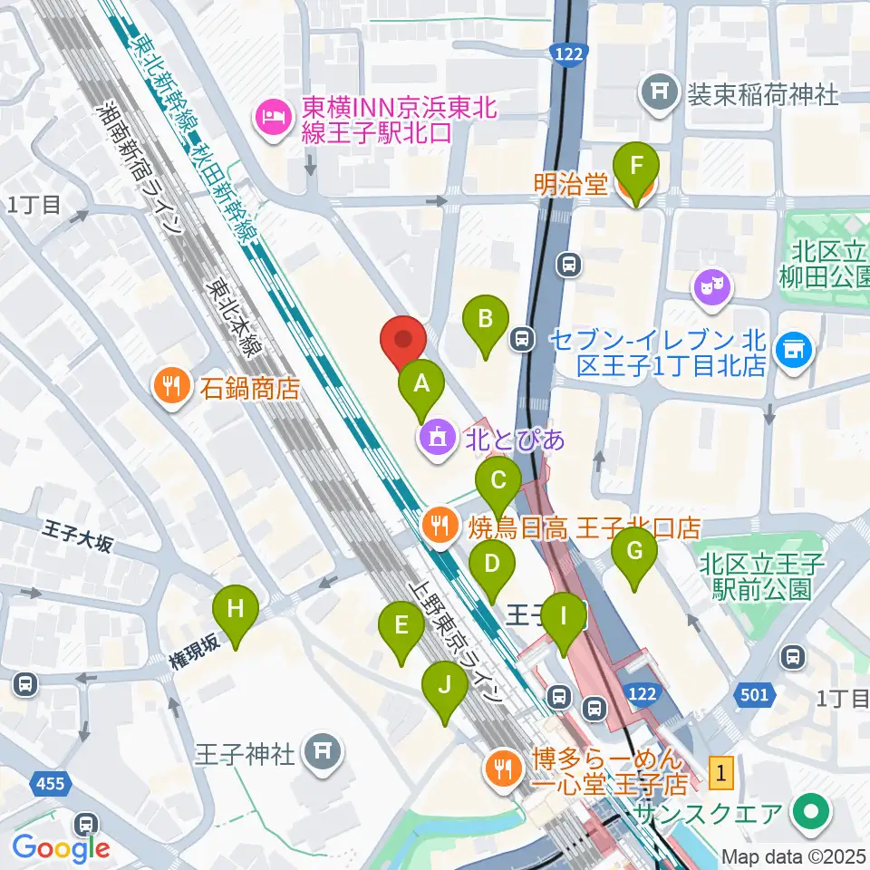 北とぴあ周辺のカフェ一覧地図