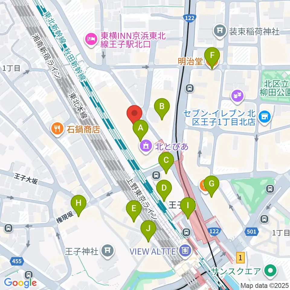 北とぴあ周辺のカフェ一覧地図