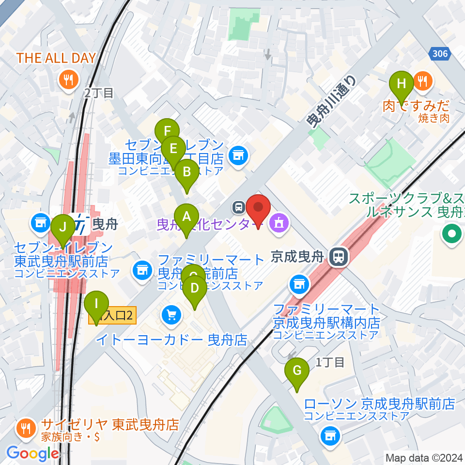 曳舟文化センター周辺のカフェ一覧地図