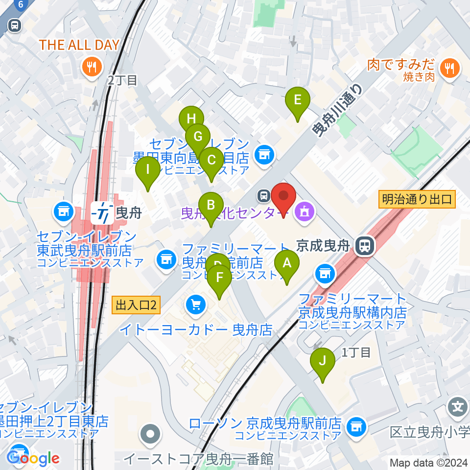 曳舟文化センター周辺のカフェ一覧地図