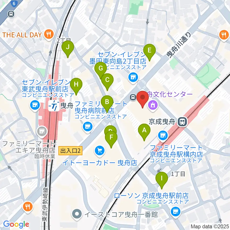 曳舟文化センター周辺のカフェ一覧地図