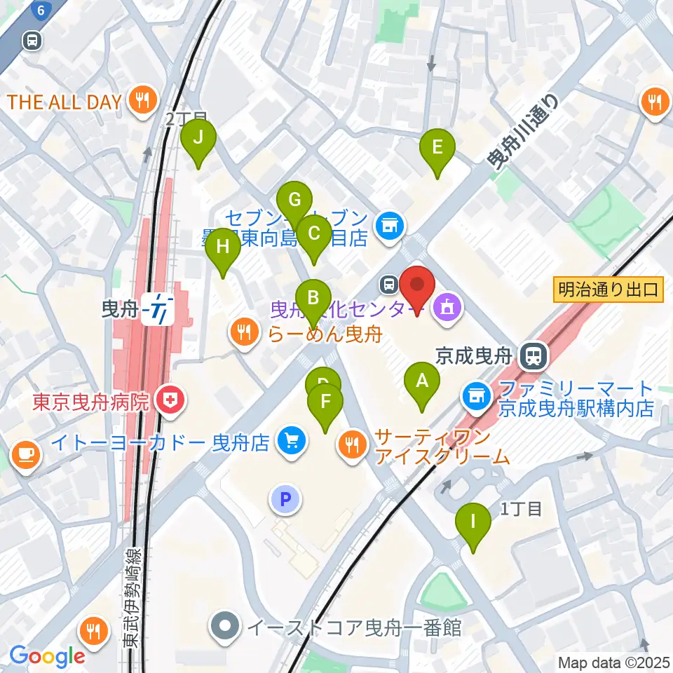 曳舟文化センター周辺のカフェ一覧地図