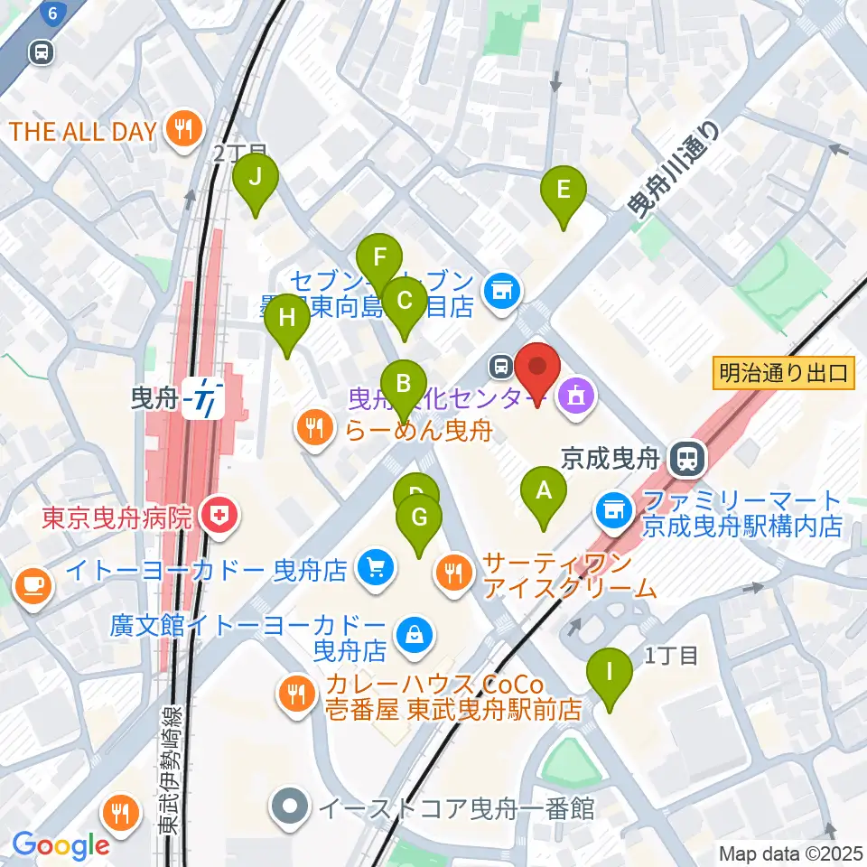 曳舟文化センター周辺のカフェ一覧地図