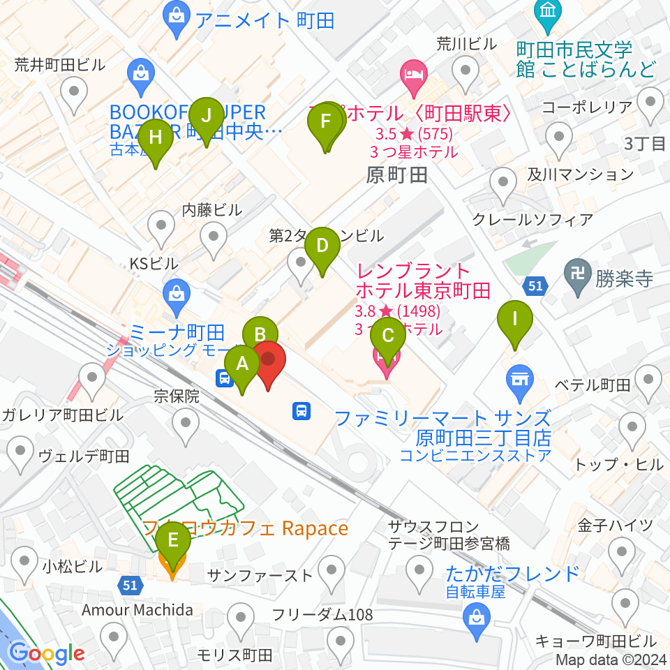 町田ターミナルプラザ市民広場周辺のカフェ一覧地図