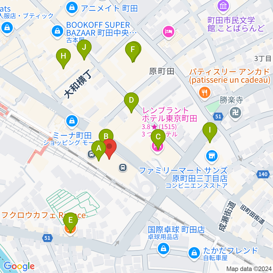 町田ターミナルプラザ市民広場周辺のカフェ一覧地図