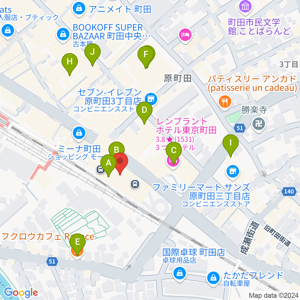 町田ターミナルプラザ市民広場周辺のカフェ一覧地図