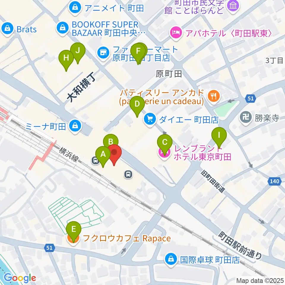 町田ターミナルプラザ市民広場周辺のカフェ一覧地図
