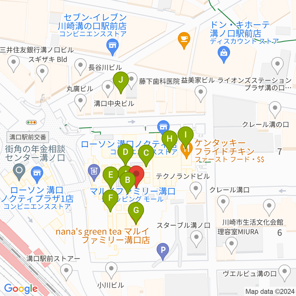 川崎市高津市民館周辺のカフェ一覧地図