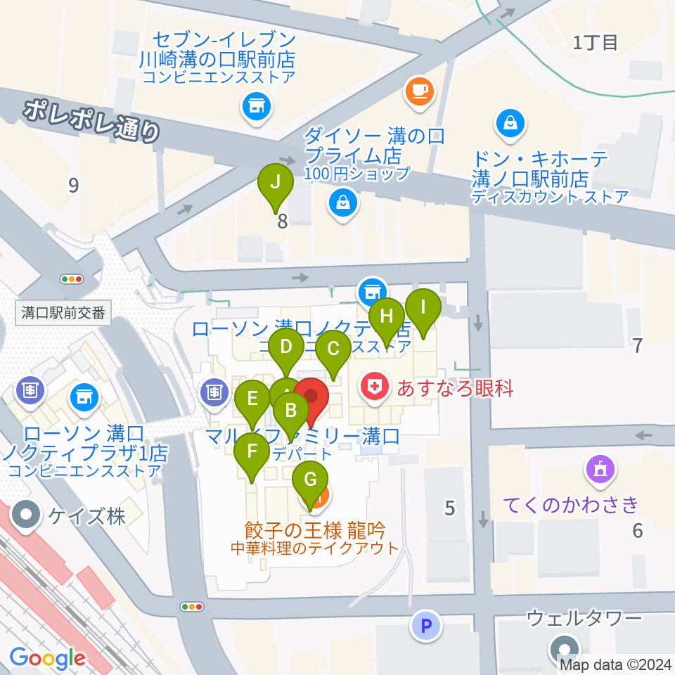 川崎市高津市民館周辺のカフェ一覧地図