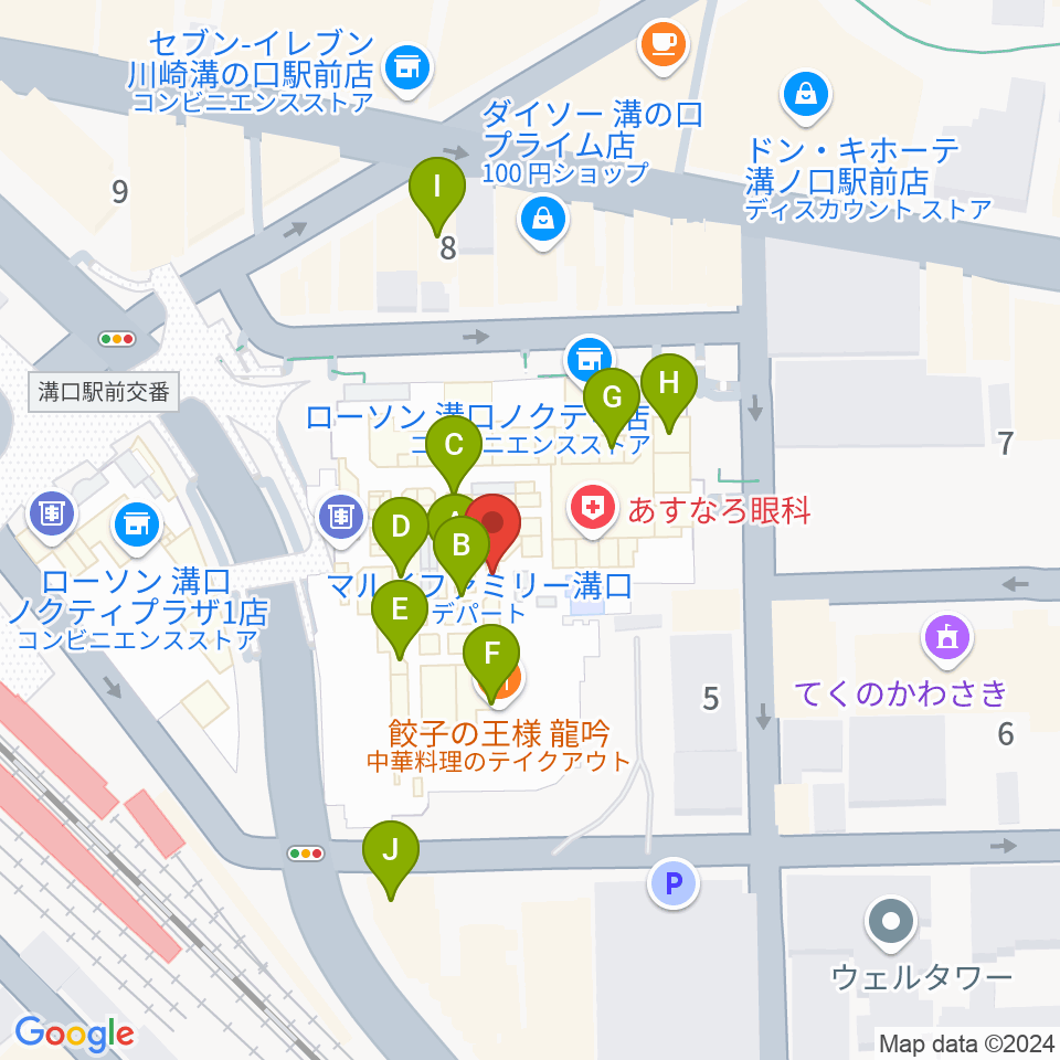 川崎市高津市民館周辺のカフェ一覧地図