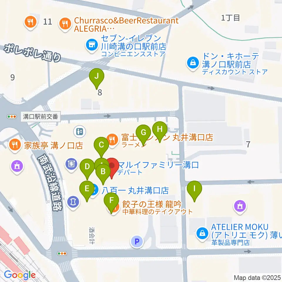 川崎市高津市民館周辺のカフェ一覧地図
