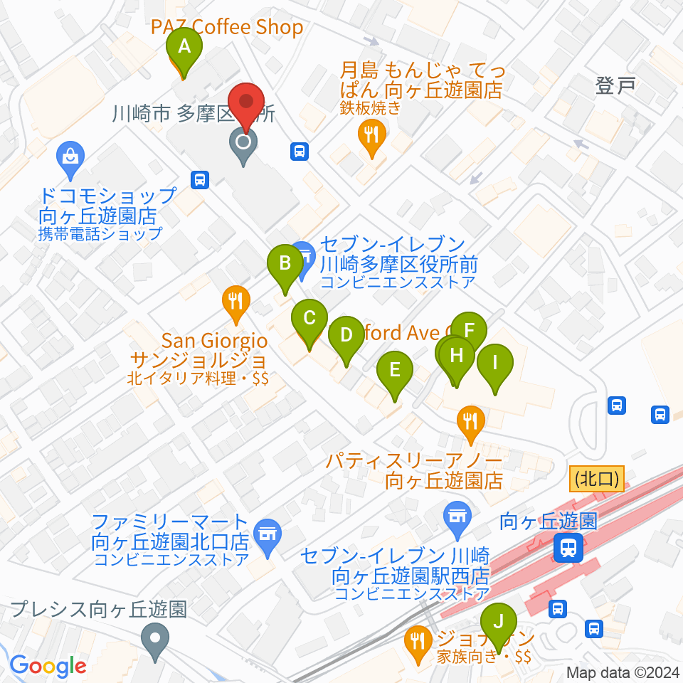 川崎市多摩市民館周辺のカフェ一覧地図