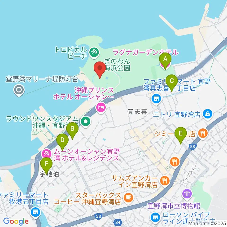 沖縄コンベンションセンター周辺のカフェ一覧地図