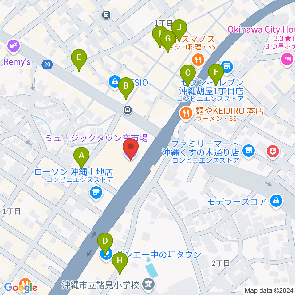 ミュージックタウン音市場周辺のカフェ一覧地図