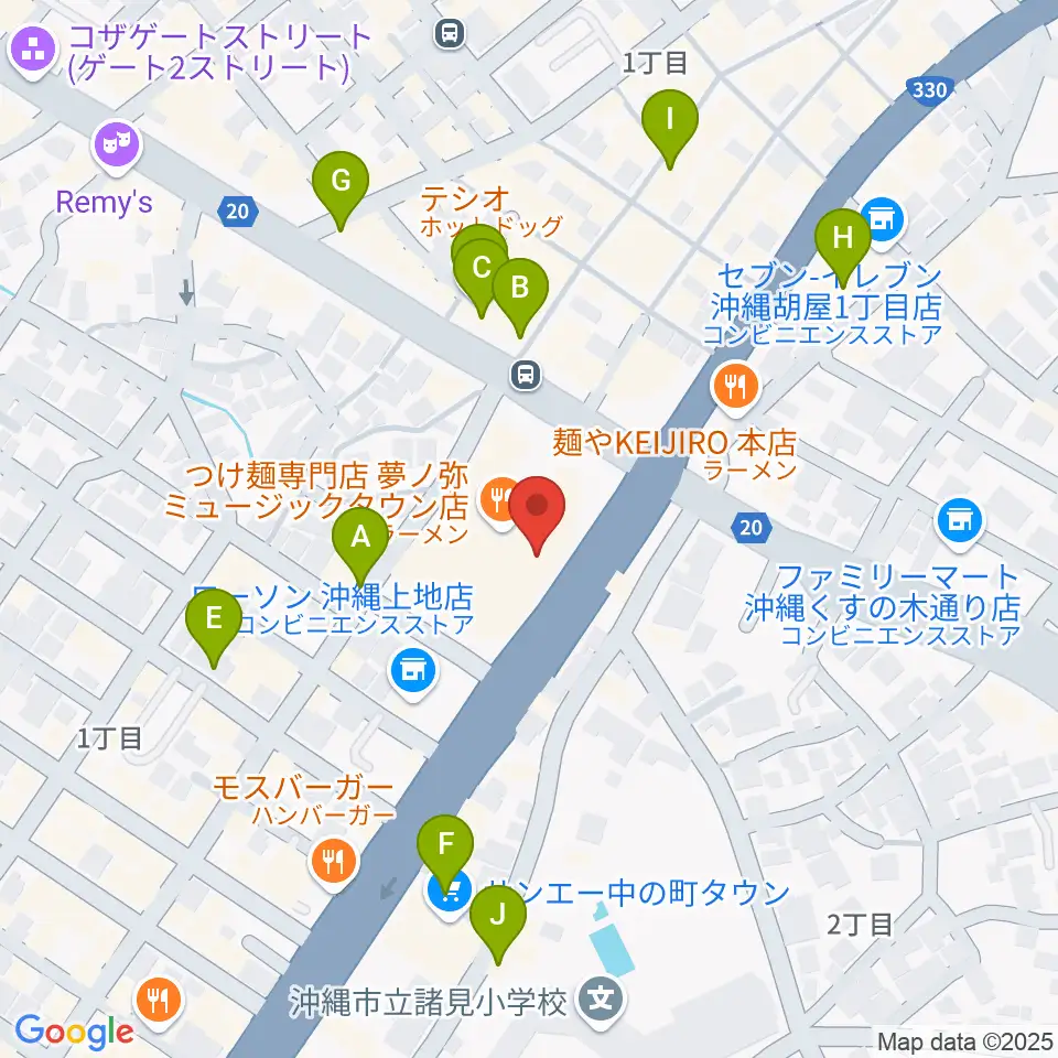 ミュージックタウン音市場周辺のカフェ一覧地図