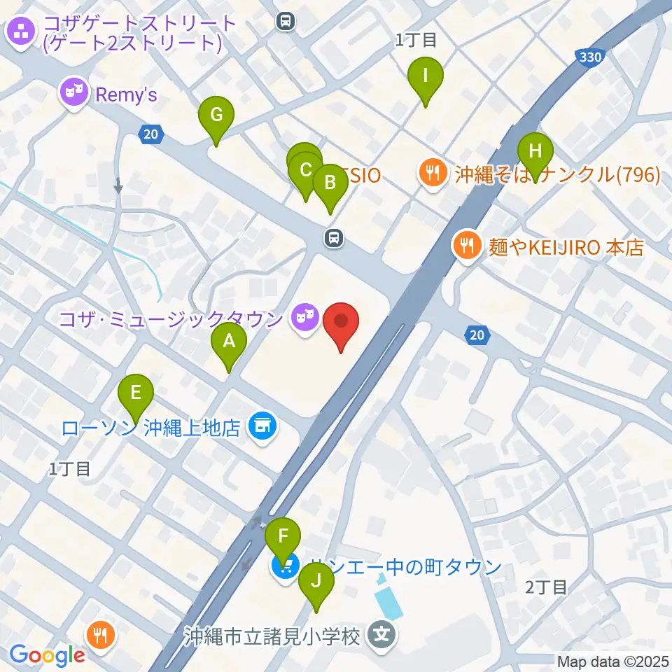 ミュージックタウン音市場周辺のカフェ一覧地図