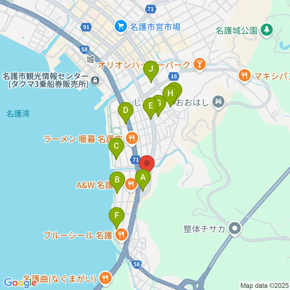 名護BIRDLAND周辺のカフェ一覧地図