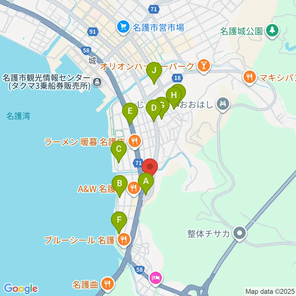 名護BIRDLAND周辺のカフェ一覧地図