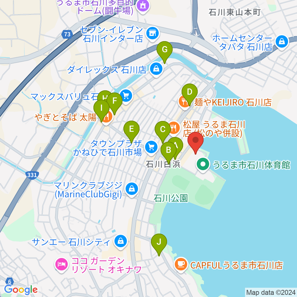 うるま市石川会館周辺のカフェ一覧地図