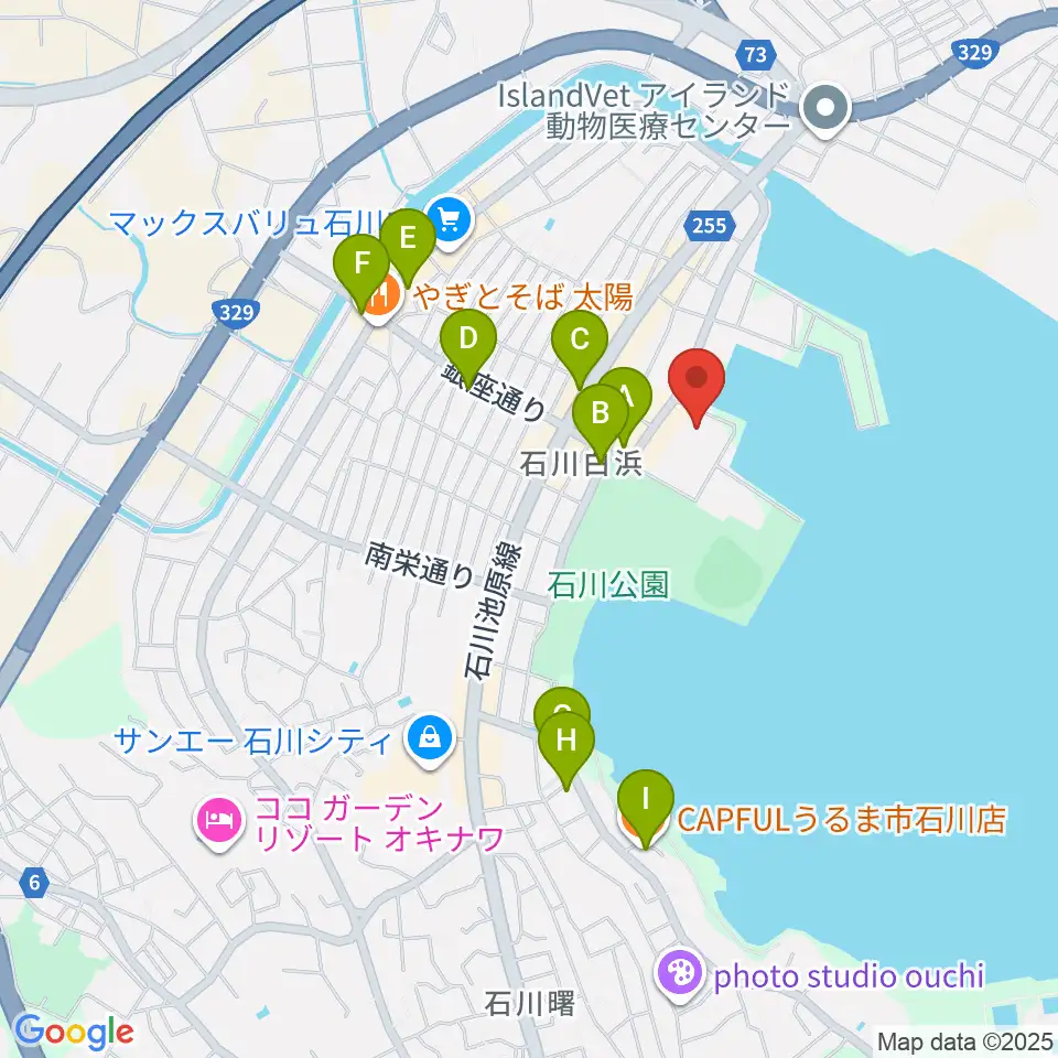 うるま市石川会館周辺のカフェ一覧地図