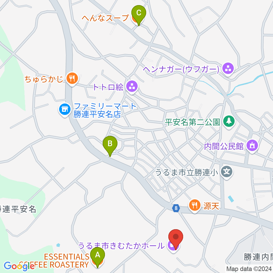 うるま市きむたかホール周辺のカフェ一覧地図