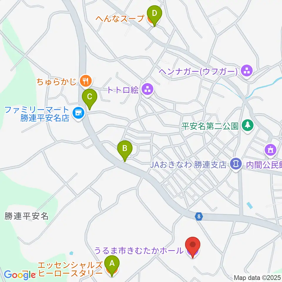 うるま市きむたかホール周辺のカフェ一覧地図
