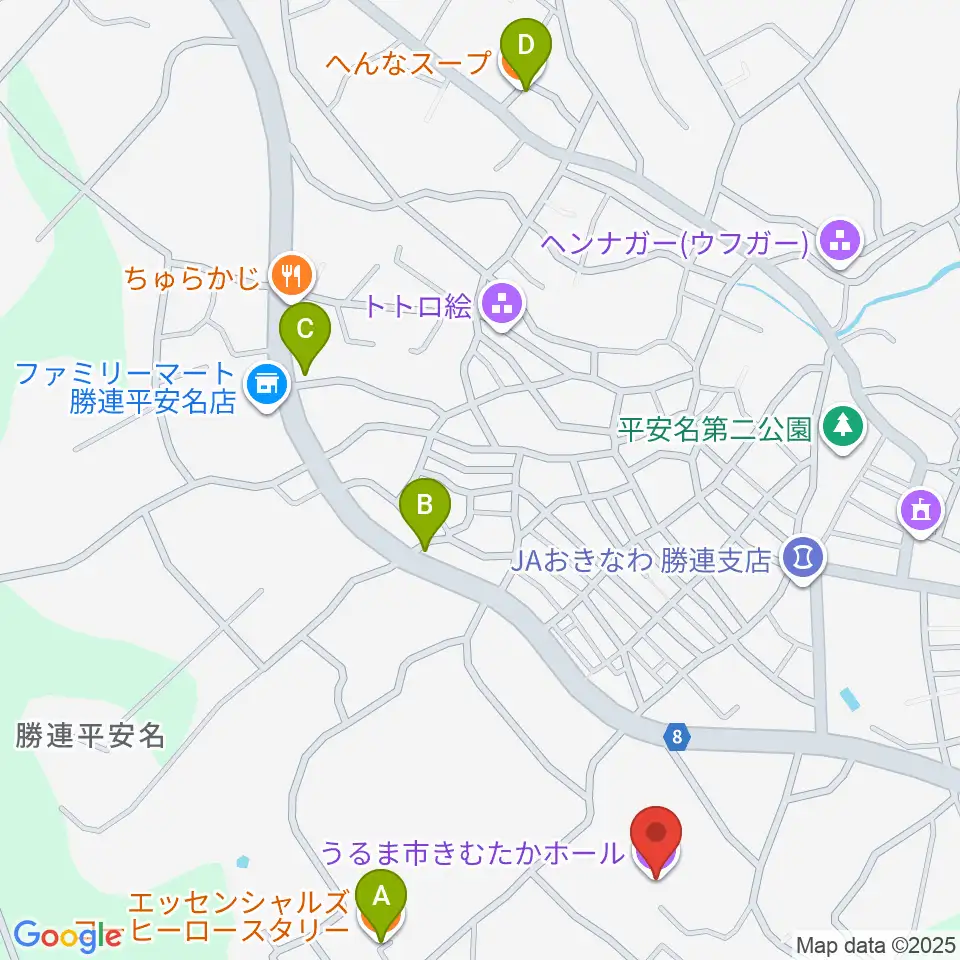 うるま市きむたかホール周辺のカフェ一覧地図