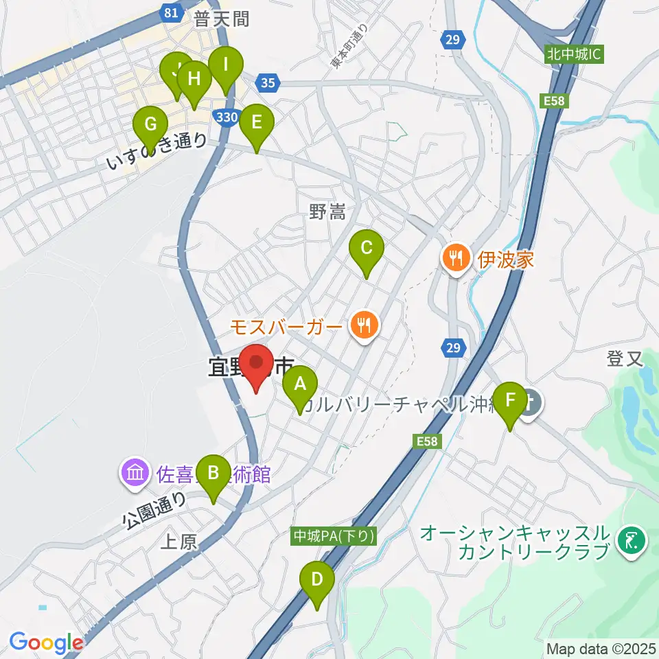 宜野湾市民会館周辺のカフェ一覧地図