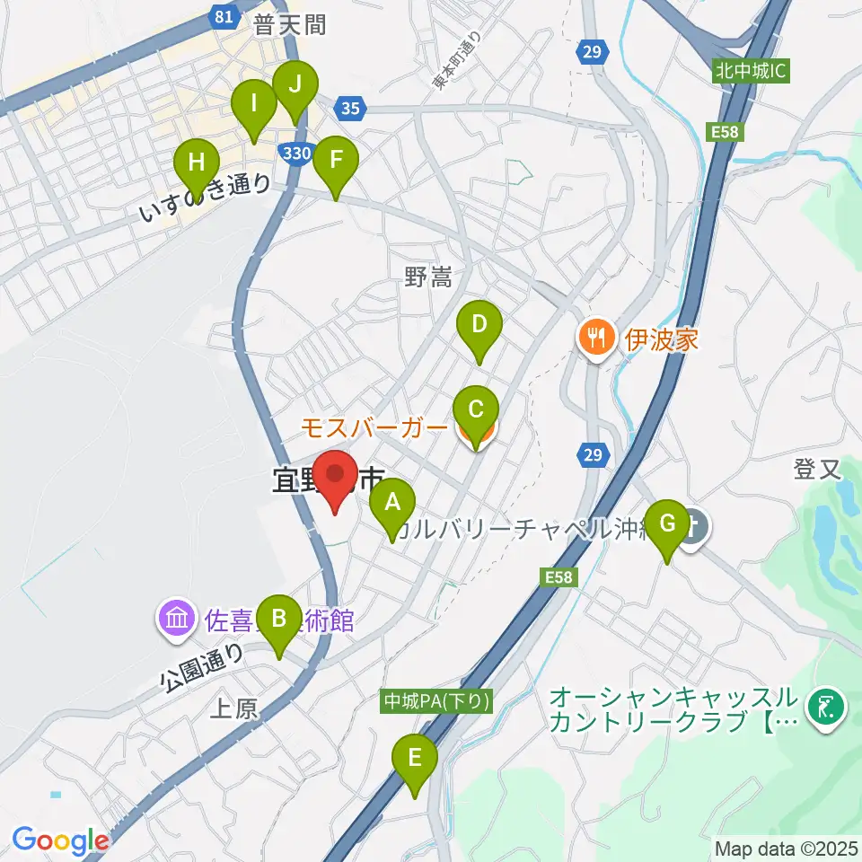 宜野湾市民会館周辺のカフェ一覧地図