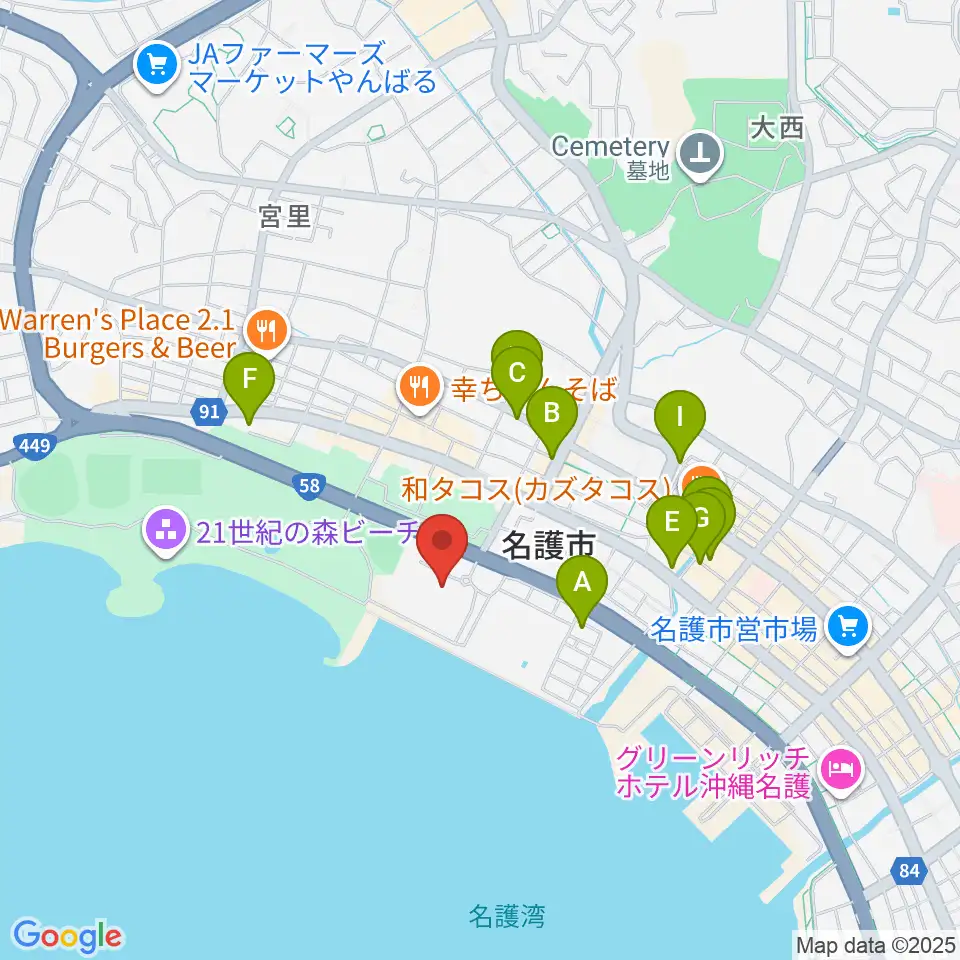 名護市民会館周辺のカフェ一覧地図