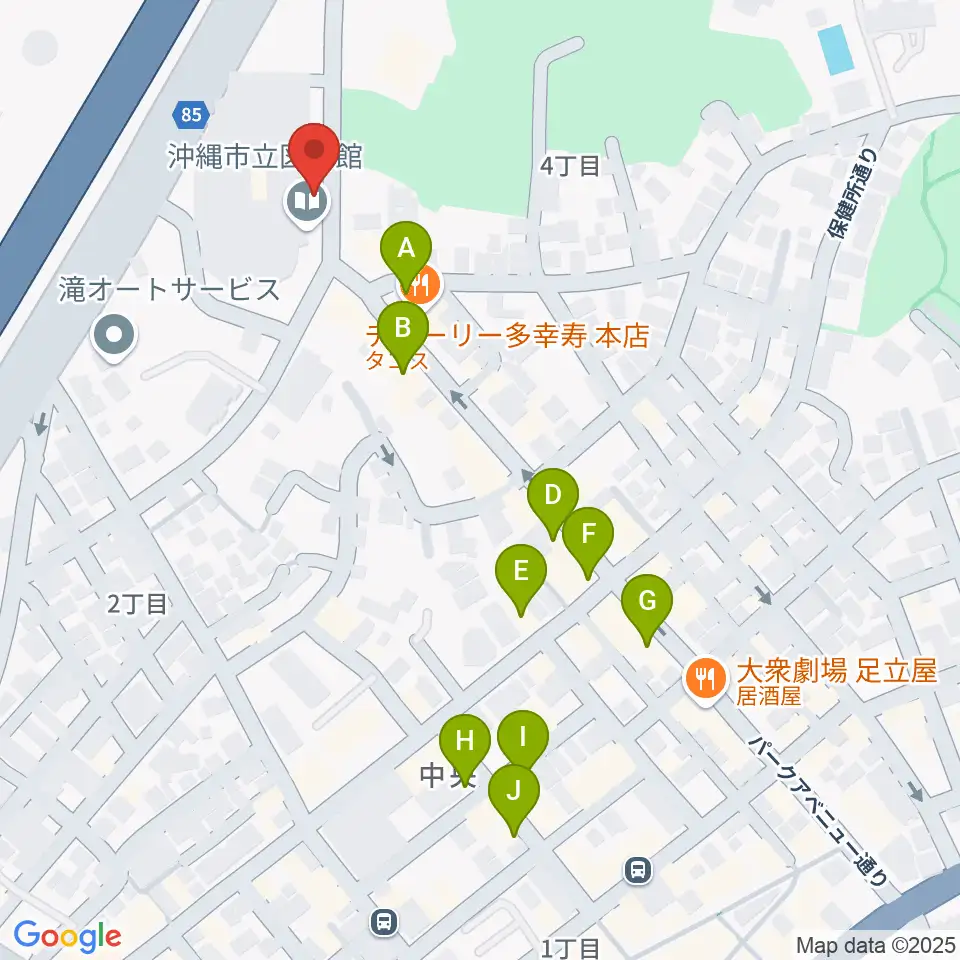 沖縄市民小劇場あしびなー周辺のカフェ一覧地図