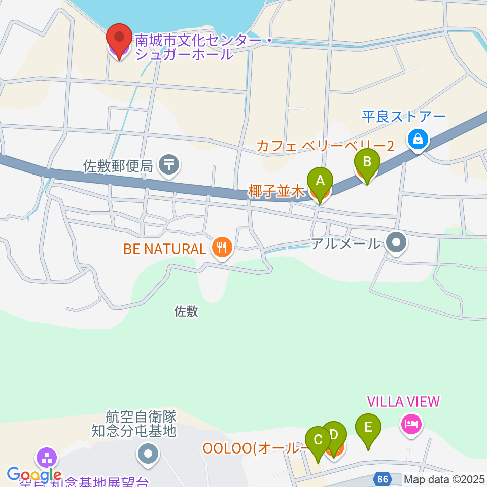 南城市文化センター シュガーホール周辺のカフェ一覧地図