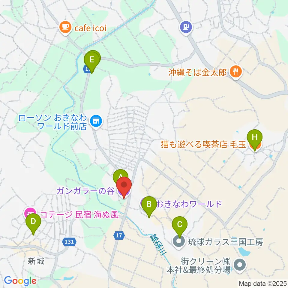 ガンガラーの谷周辺のカフェ一覧地図