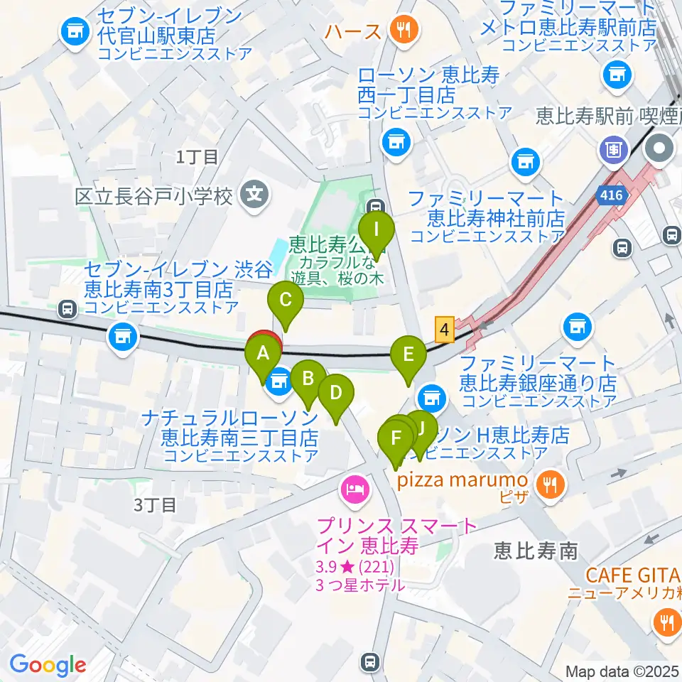 恵比寿BATICA周辺のカフェ一覧地図