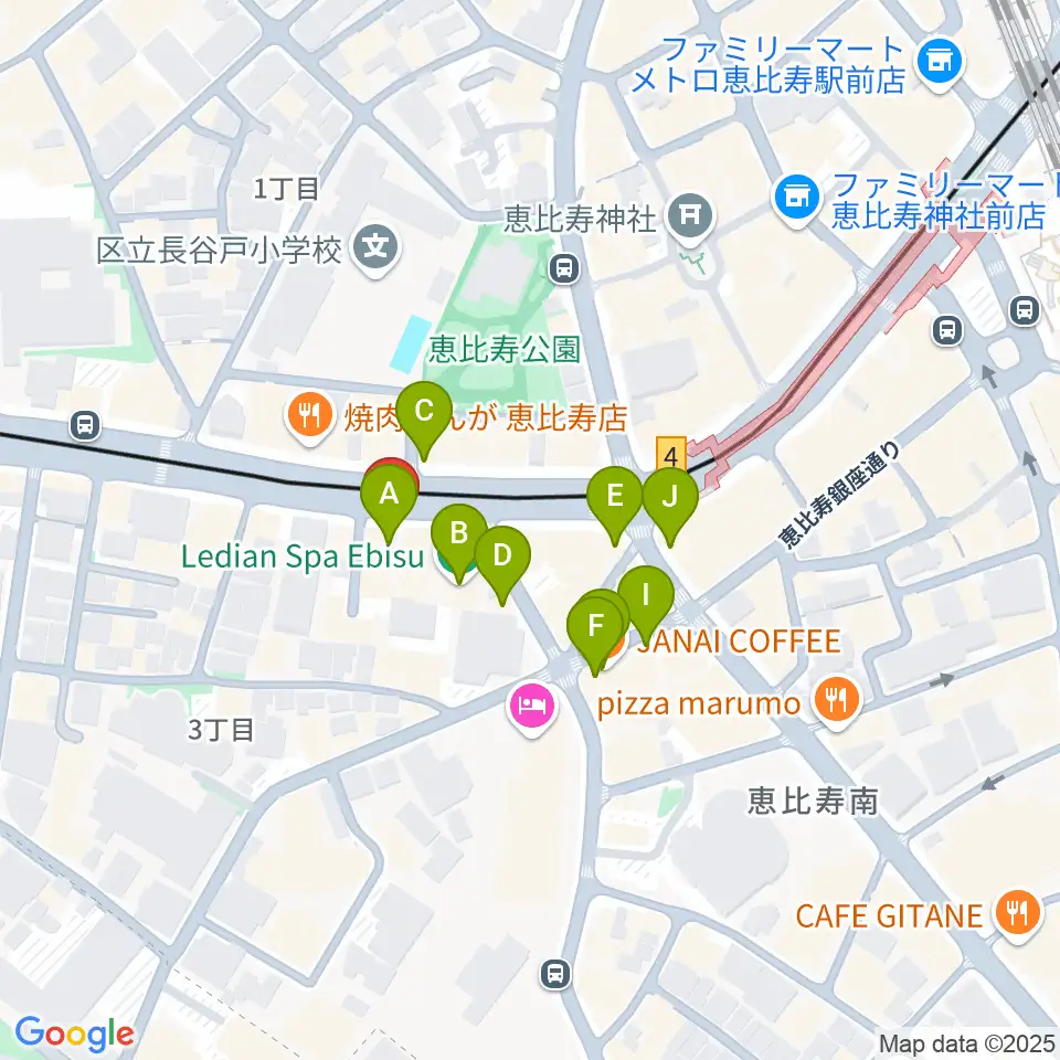 恵比寿BATICA周辺のカフェ一覧地図