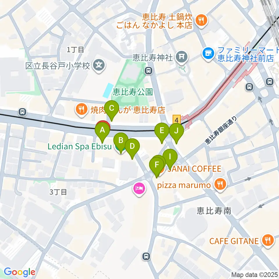 恵比寿BATICA周辺のカフェ一覧地図