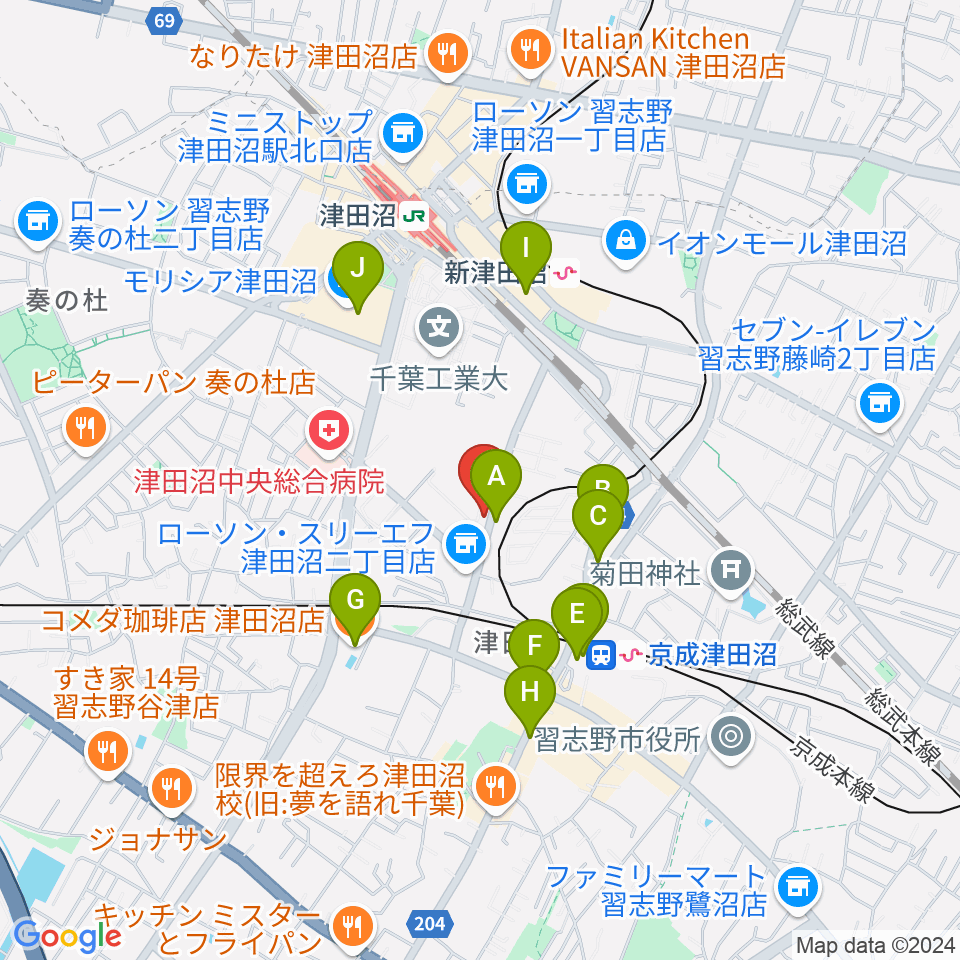 音楽工房ピアスタ周辺のカフェ一覧地図