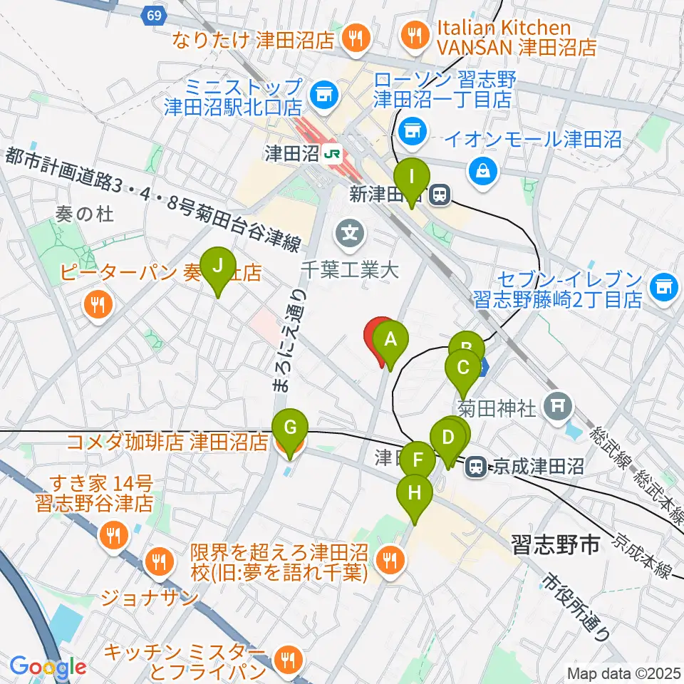 音楽工房ピアスタ周辺のカフェ一覧地図