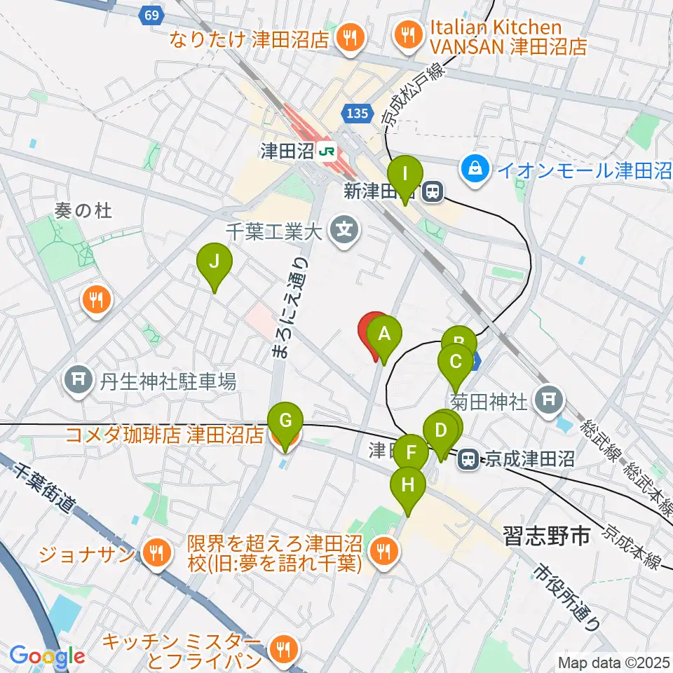 音楽工房ピアスタ周辺のカフェ一覧地図