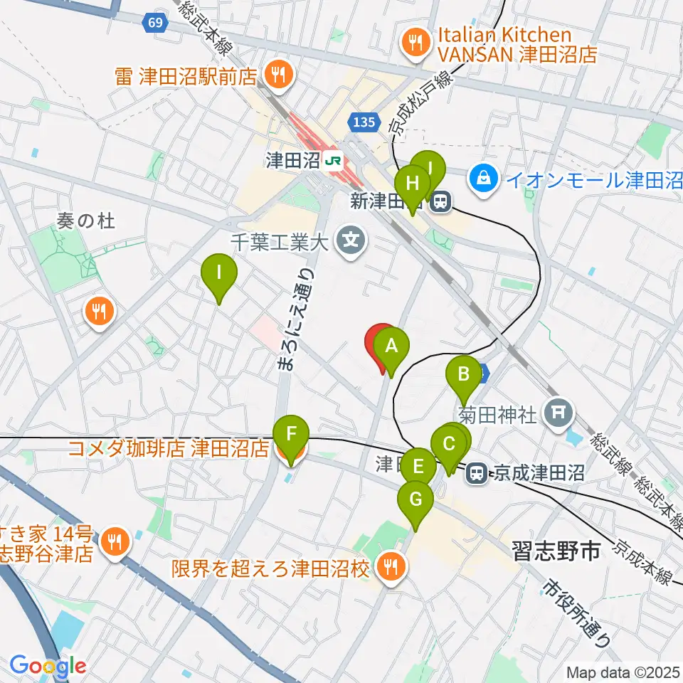 音楽工房ピアスタ周辺のカフェ一覧地図