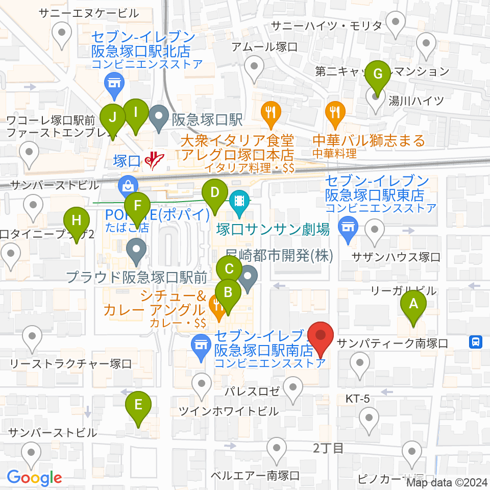松田楽器ピアノギャラリー周辺のカフェ一覧地図
